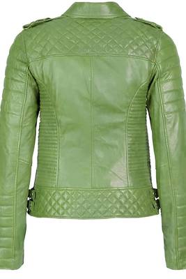 Women's olive green leather moto biker jacket real lambskin leather 2