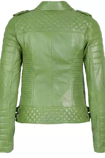 Women's olive green leather moto biker jacket real lambskin leather