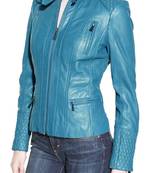Women's sky blue quilted lambskin leather jacket slim fit