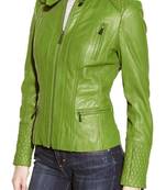 Women's apple green lambskin leather quilted moto jacket