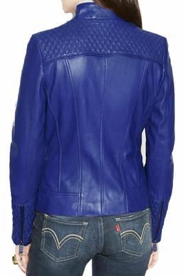 Women's cobalt blue real lambskin leather slim fit jacket 2