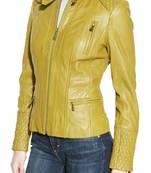 Women's mustard yellow lambskin leather slim fit jacket