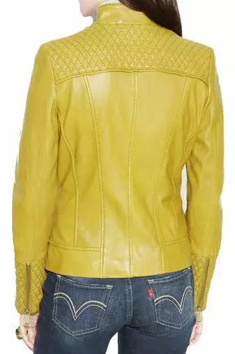 Women's mustard yellow lambskin leather slim fit jacket