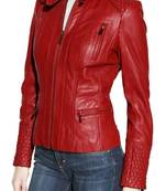 Women's red genuine leather casual biker jacket