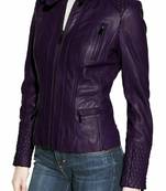 Women's purple genuine leather moto jacket slim fit biker coat