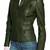 Women's olive green genuine leather moto jacket quilted shoulder slim fit