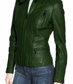 Women's forest green lambskin leather cafe racer slim fit jacket