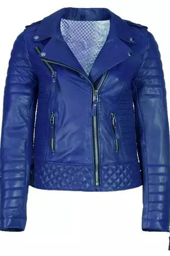 Women's royal blue genuine leather asymmetrical biker jacket