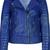 Women's royal blue genuine leather asymmetrical biker jacket