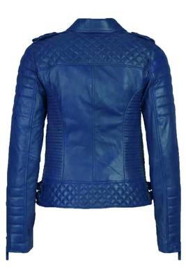 Women's royal blue genuine leather asymmetrical biker jacket 2