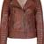 Women's cognac brown leather moto biker jacket quilted style