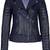 Women's navy blue genuine leather biker jacket zip front
