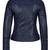 Women's navy blue genuine leather biker jacket zip front