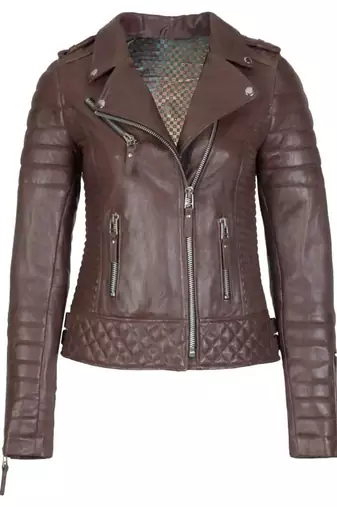 Women's dark brown genuine leather biker jacket slim fit