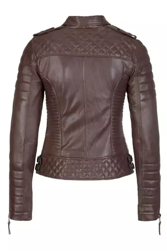 Women's dark brown genuine leather biker jacket slim fit