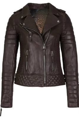 Women's espresso brown lambskin leather asymmetrical biker jacket 1