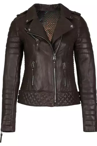 Women's espresso brown lambskin leather asymmetrical biker jacket
