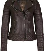 Women's espresso brown lambskin leather asymmetrical biker jacket