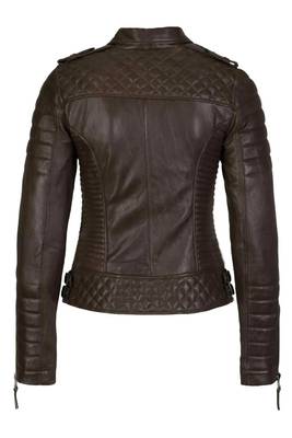 Women's espresso brown lambskin leather asymmetrical biker jacket 2