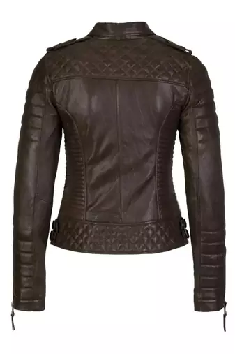 Women's espresso brown lambskin leather asymmetrical biker jacket