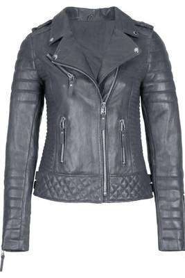Women's grey genuine leather biker jacket asymmetrical zip 1