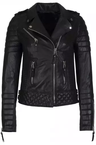 Women's black lambskin leather moto jacket quilted motorcycle coat