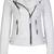 Women's white genuine leather biker jacket silver zippers