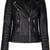 Women's black genuine leather motorcycle jacket slim fit gold zip jacket