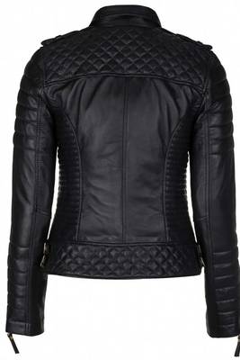 Women's black genuine leather motorcycle jacket slim fit gold zip jacket 2