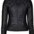 Women's black genuine leather motorcycle jacket slim fit gold zip jacket