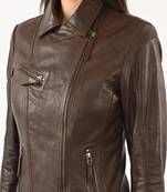 Women's brown real lambskin leather motorcycle biker jacket