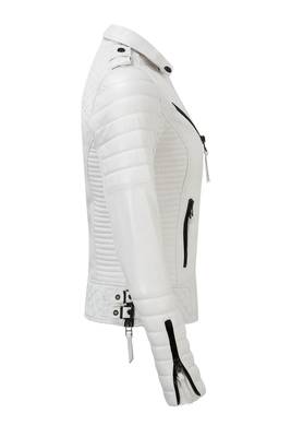 Women's white real lambskin quilted leather biker jacket 2