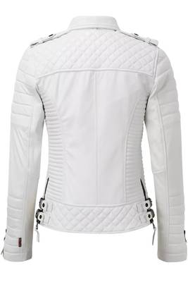 Women's white real lambskin quilted leather biker jacket 3