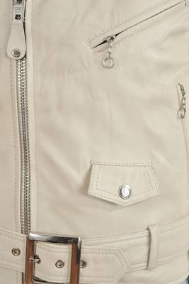 Women's beige leather genuine lambskin biker jacket 2