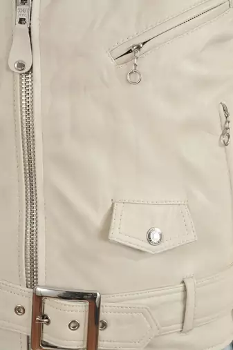 Women's beige leather genuine lambskin biker jacket