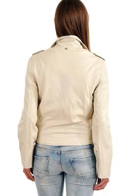 Women's beige leather genuine lambskin biker jacket 3