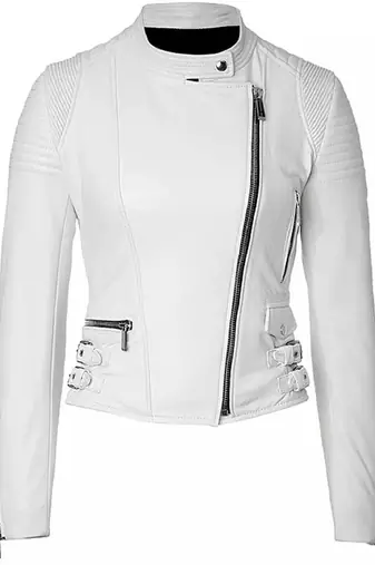Women's white genuine leather biker style jacket