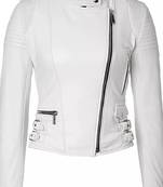 Women's white genuine leather biker style jacket