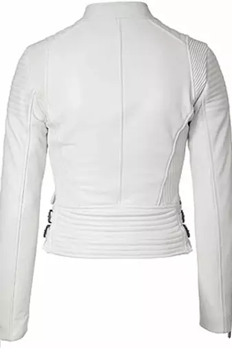 Women's white genuine leather biker style jacket