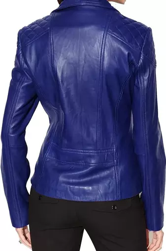 Women's real genuine blue leather biker jacket