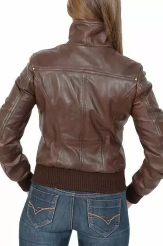 Women's brown real lambskin leather bomber jacket