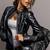 Women's black real genuine leather cafe racer jacket
