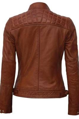 Women's real lambskin leather cafe racer brown jacket 2