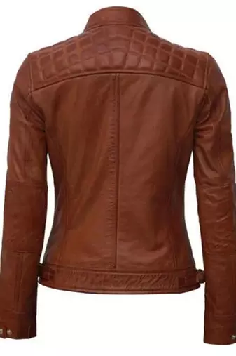 Women's real lambskin leather cafe racer brown jacket