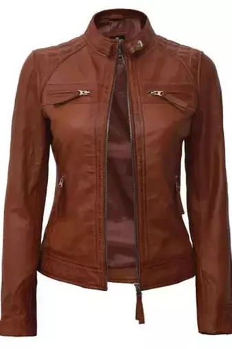 Women's real lambskin leather cafe racer brown jacket
