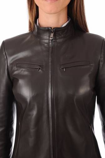Women's brown cafe racer real lambskin leather jacket