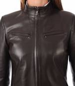 Women's brown cafe racer real lambskin leather jacket