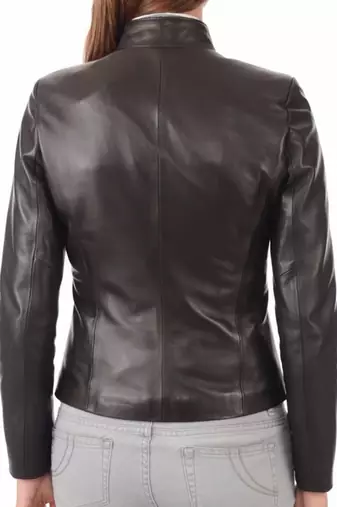 Women's brown cafe racer real lambskin leather jacket