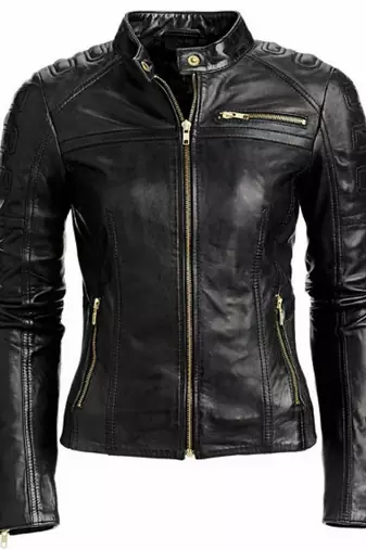 Women's black quilted cafe racer lambskinleather jacket