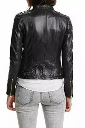 Women's black quilted cafe racer lambskinleather jacket